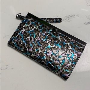 Black, purple and blue clutch wristlet
